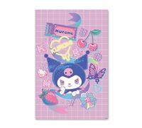 Close Up Kuromi Pastel Poster esthétique Kawaii avec cœur néon, cerises et étoiles, jolie décoration de chambre pour les fans d'anime et de Sanrio, 61 x 91,5 cm