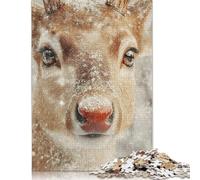 Close-up of A Deer in Snow Christmas Puzzles 1000 Pièces Cadeau Unique Jeu Éducatif Défi Jouet À De Qualité Supérieure Peinture Art pour Adultes Et Enfants À Partir De 12 Ans 500pcs (52x38cm)