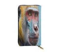 Close-up of Baboon Face Portefeuille long en cuir pour femme 12 emplacements pour cartes de crédit Poche zippée pour pièces de monnaie Compartiments pour espèces Pochette élégante pour un usage