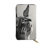 Close-up of Cat Long portefeuille en cuir pour femme 12 emplacements pour cartes de crédit Poche zippée pour pièces de monnaie Compartiments pour argent liquide Pochette élégante pour un usage