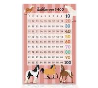 Close Up Poster à chiffres chevaux de 1 à 100 - Poster éducatif pour enfants - 61 × 91,5 cm - Poster éducatif dessiné à la main avec motif de chevaux - Idéal pour l'école primaire et la chambre