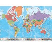 Close Up Poster Carte du Monde avec Drapeaux en Français (91,5cm x 61cm)