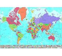 Close Up Poster Carte du Monde avec Drapeaux en Français (91,5cm x 61cm) + Un Joli Emballage Cadeau