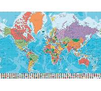 Close Up Poster Carte du Monde avec Drapeaux (Version espagnole) (91,5cm x 61cm)