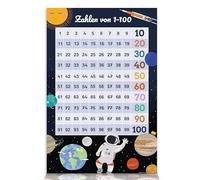 Close Up Poster chiffre espace 1 à 100 - Poster éducatif pour enfants - 61 × 91,5 cm - Poster d'astronaute dessiné à la main avec univers, planètes et soleil - Idéal pour l'école primaire et la