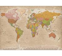 Close Up Poster XXL Carte du Monde 2018 - Vintage - Maps in Minutes® (140cm x 100cm) + 1 Powerstrips®, tesa adhésifs Double face-20pcs