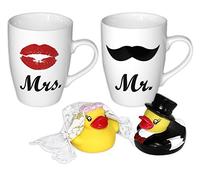 Set de 2 Tasse Mr. & Mrs. avec Set de 2 Canards de Bain - Couple de mariés