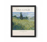 Close Up Vincent van Gogh Impression d'art Champs de blé vert avec cyprès sur toile ou papier, différents formats au choix, 20 cm x 30 cm, cadre noir