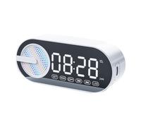 Closer Enceinte Bluetooth portable avec horloge numérique avec veilleuse colorée, double réveil, miroir, caisson de basses, blanc, facile à utiliser