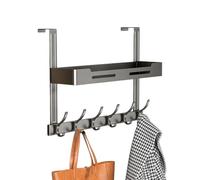 Closet Door Organizer - No Drill Heavy Duty Hanger, 2 Layer Storage Rack | Over The Door Hooks 2 Layer Heavy Duty Rustproof No Drill Hanger Black Metal Bathroom Closet Storage Organizer