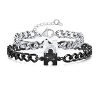 ClosJery Bracelet à maillons cubains en forme de cœur infini pour homme et femme en acier inoxydable argenté réglable assorti pour elle et lui, Large, Acier inoxydable, Oxyde de zirconium