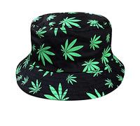 Clossy London Ganja Rasta Kush Sun Bucket Hat - Weed Print - Summer Casual Travel Beach Vacation Outdoor Foldable Fisherman Unisex for Men and Women Retro Vintage - Black - Medium