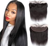 Closure Frontale 13x4 HD Transparent Swiss Lace Frontal Tissage Bresilien Cheveux Humain Naturel Noir pour Femme Straight Lace Closure Human Hair Free Part (20 Pouces)