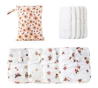 Cloth Baby Diapers, Reusable Adjustable Diapers, 4X Absorbent & Breathable Liners, Waterproof Cover with 4 Inserts & 1 Wet Bag, Ideal for Toddler Boys Girls, Eco-Friendly Diapering Solution.