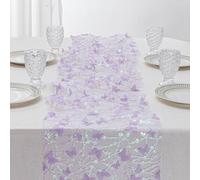 Clothfuna Chemin de table à paillettes bleu clair en maille fine avec décoration papillon 3D - Chemin de table en dentelle pour table de salle à manger, fête de mariage, anniversaire, banquet