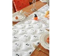 Clothfuna Chemin de table de salle à manger fantôme d'Halloween, chemin de table en peluche 3D blanche, décoration de vacances amusante pour fête, buffet, table basse, 35 x 260 cm