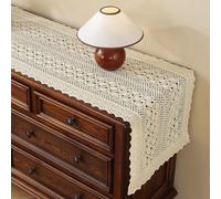 Clothfuna Chemin de table en dentelle au crochet, en coton crème, pour commode, buffet, fête, mariage, maison, 42 x 120 cm