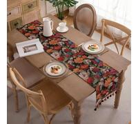 Clothfuna Chemin de table jacquard bohème, chemin de table vintage bohème, mélange de coton tissé avec pompons pour table à manger, fête, vacances, extérieur (fleur vintage 1, 33x200 cm / 13x79 pouces