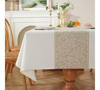 Clothfuna Nappe rectangulaire en lin, Beige Jacquard, nappe de table à motif de feuilles de café en coton pour table de dîner, anniversaire, fête, 135x300 cm / 53x118 pouces
