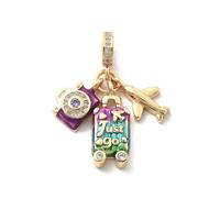 Clotiry Lot de 5 pendentifs européens en laiton et oxyde de zirconium sur le thème des voyages en émail pour bagages, avion et appareil photo - Pendentifs à grand trou pour la fabrication de bijoux