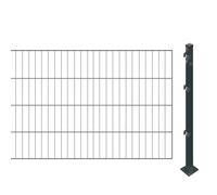 Clôture à barreaux avec poteaux à sceller dans le béton (hauteur : 80 cm, longueur : 18 m) | Panneaux grillagés anthracite | Résistant aux UV et aux intempéries
