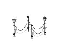 Clôture à chaîne avec deux lampes solaires LED et deux piquets