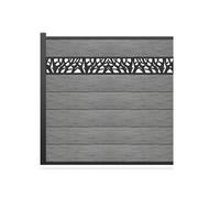 Clôture à enterrer H 181 cm - Kit 7 lames en composite avec décor + 1 poteau gris clair - ENOLA