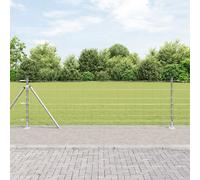 Clôture De Champ Vidaxl 0.8x25 M Acier Galvanisé, Poteaux De Clôture Vidaxl Avec Plaques De Base 13 Pcs Ø32mm 90cm Acier Galvanisé