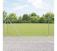 Clôture De Champ Vidaxl 1.2x25 M Acier Galvanisé, Poteaux De Clôture Vidaxl Avec Plaques De Base 13 Pcs Ø32mm 68.5cm Acier Galvanisé