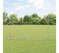 Clôture De Champ Vidaxl 1,5x25 M Acier Galvanisé, Poteaux De Clôture Vidaxl Avec Pointe 13 Pcs Ø32 Mm 170 Cm Acier Galvanisé