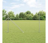 Clôture De Champ Vidaxl 1.5x25 M Acier Galvanisé, Poteaux De Clôture Vidaxl Avec Pointes 13 Pcs Ø32 Mm 170 Cm Acier Galvanisé