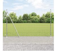 Clôture De Champ Vidaxl 1,5x50 M Acier Galvanisé, Poteaux De Clôture Vidaxl Avec Plaques De Base 13 Pcs Ø32mm 83,5cm Acier Galvanisé