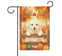 Clôture De Citrouilles Samoyède Bonjour L'Automne Drapeau 30X45Cm Drapeaux Décoratif Éclatantes Drapeau De Cour Pour Fêtes Plage Toutes Les Saisons