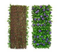 Clôture de feuilles artificielles, clôture extensible pour balcon, terrasse, extérieur, panneau de clôture décorative en faux lierre, haies artificielles, 30 x 200 cm - étendue (1 pièce, fleurs
