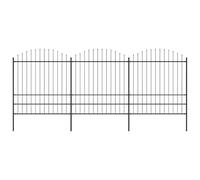 Clôture de jardin avec pointe en acier - 537 x 200 cm - Noir - Composée de 3 éléments de clôture et 4 poteaux - Longueur totale : 5,1 m - Brise-vue stable et sûr pour terrain