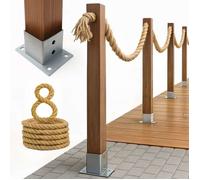 BOGATECO Clôture en bois avec corde de jute - Clôture à voile de 8 m - 13 longueurs différentes - Kit de montage inclus - Douille de sol avec plaque de cheville
