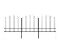 Clôture de jardin en acier avec pointe de lance - 537 x 175 cm - Noir - 3 éléments de clôture, 4 poteaux - Brise-vue pour jardin et terrain - Robuste