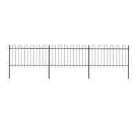 Clôture de jardin robuste avec design à armatures en acier revêtu par pulvérisation noire comme clôture décorative pour le jardin, 5,1 m de long avec 3 éléments et 4 poteaux