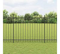 Clôture de jardin robuste avec pointes de lance en acier et haute sécurité - Clôture décorative en acier au design à étrier - Clôture facile à monter pour enclos d'animaux - 6 éléments de clôture et 7
