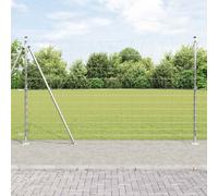 Clôture De Champ Vidaxl 1,5x50 M Acier Galvanisé, Poteaux De Clôture Vidaxl Avec Plaques De Base 13 Pcs Ø32mm 83,5cm Acier Galvanisé