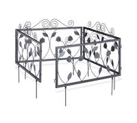 Relaxdays Clôture décorative de Jardin en métal, 16 Panneaux extérieurs avec Feuilles, Bordure de Jardin Vintage, 9 mètres, Noir