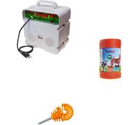 Clôture électrique Kt pour usage professionnel 1 électrificateur 220 V + 1 fil 500 m 4 m² + 100 isolateurs pour poteaux en bois - Clôture électrique pour animaux chevaux vaches porcs poules renards
