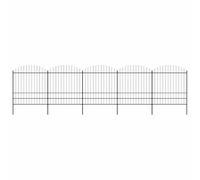 Clôture en acier avec pointe de lance 892,5 x 200 cm noir, 5 éléments de clôture et 6 poteaux, longueur totale 8,5 mètres, poteaux verticaux avec pointes de lance et support horizontal pour plus de