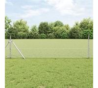 Clôture Hexagonale Vidaxl 0.8x25 M Acier Galvanisé, Poteaux De Clôture Vidaxl 13 Pcs Ø32 Mm 120 Cm Acier Galvanisé