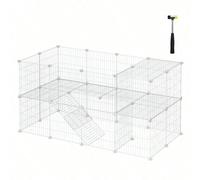 Clôture Pour Animaux Domestiques, 2 Niveaux, Enclos Modulable, Pour Petits Animaux, Hamsters, Lapins, Cochon D'inde, 143 X 73 X 71 Cm, Blanc