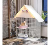 Clôture pour grands chats Cage pour chats à 2 niveaux pour intérieur Niche pour chats en immeuble, Niche pour chats en métal Clôture pour animaux durable pour intérieur avec litière Hamac pour chats