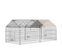 PawHut Parc enclos métal époxy 220 x 103 x 103 cm 3 portes et trappe beige surface abritée PE
