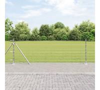 Clôture Vidaxl 0,8x25 M En Acier Galvanisé, Poteaux De Clôture Vidaxl Avec Plaques De Base 13 Pcs Ø32mm 90cm En Acier Galvanisé