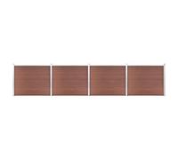 Clôture WPC 699 x 146 cm marron - Clôture de jardin en bois composite plastique avec impression des deux côtés, profil supérieur en aluminium, système modulaire, poteau à trois fentes