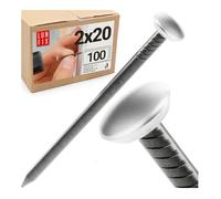 Clou beton Ø2,0x20 mm 100 pieces acier galvanisé argent, tete decoratif Ø6 mm, clou mural pour cadre photo et tableau, fixation mur solide beton brique platre bois, Lun Fix